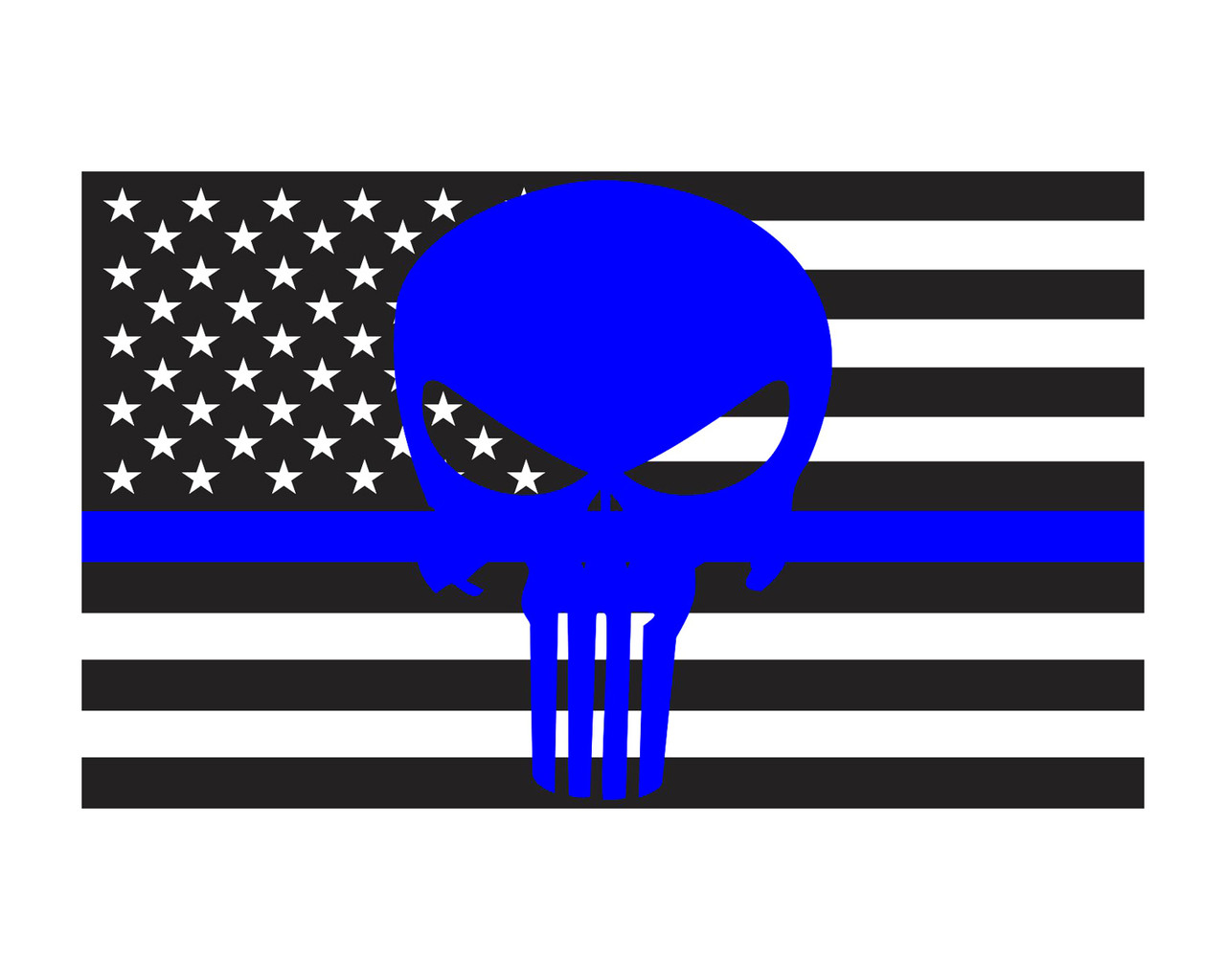 Thin Blue Line Skull American Flag Police Flag 3x5 Vinyl Decal