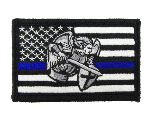 USA American Thin Blue Line Saint Michael Police Flag Tactical Velcro Fully Embroidered Morale Tags Patch