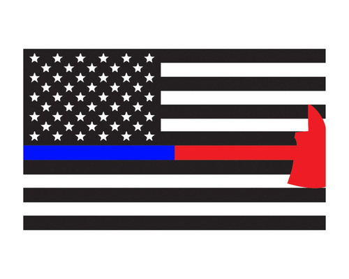 Thin Blue & Red Line Police & Firefighter Axe Flag Window Decal 3x5" Vinyl Sticker