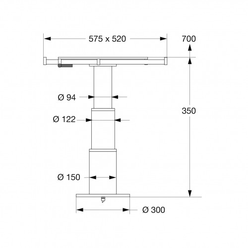 Two stages electric pedestal without under floor protrusion, with table