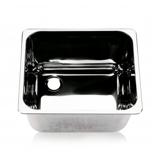 Stainless steel single sink, mirror finish, flat flange, standard drain hole