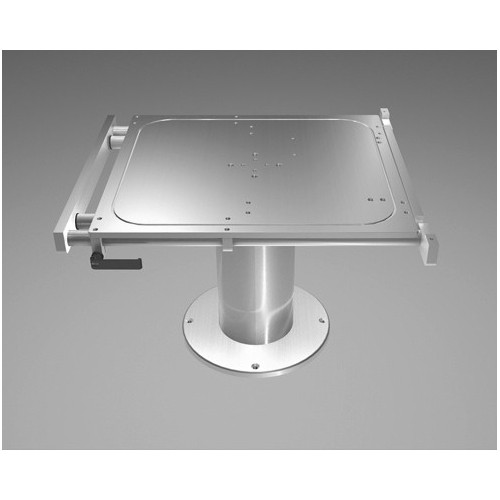 Two stages electric pedestal without under floor protrusion, with table