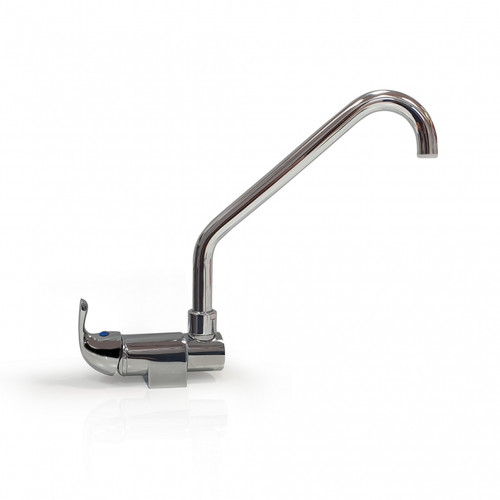 Compact dipping and swivelling Hot/Cold tap with 'J' spout