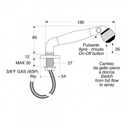 Pullout elbow shower head with tap/spray and water saving function