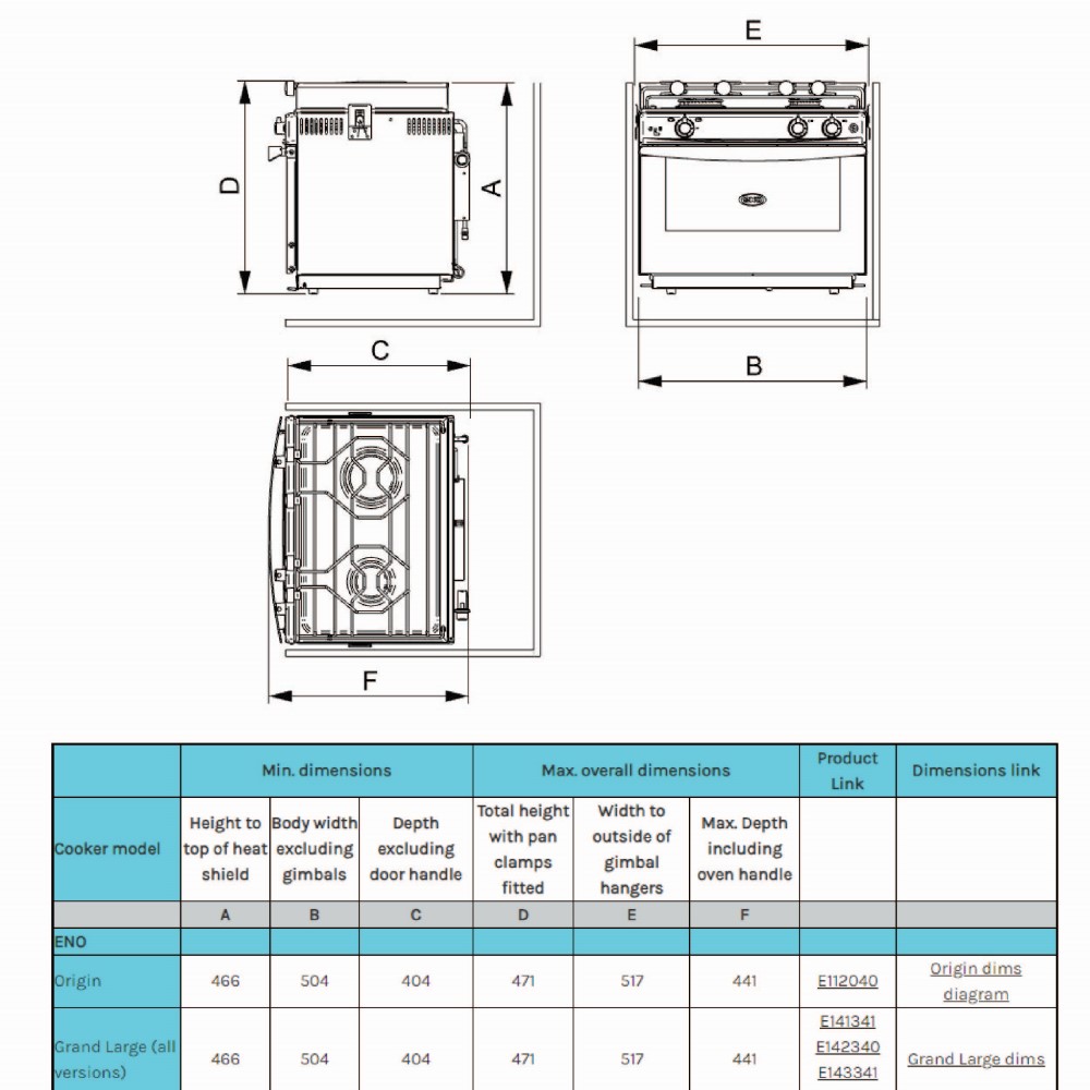 Eno Force 10 marine cooker dimensions boat yacht