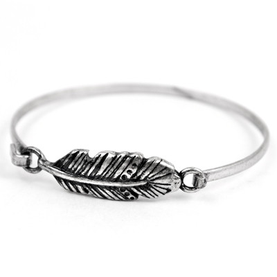 Silver Feather Bangle Bracelet