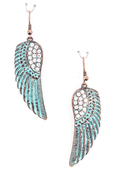 Patina Crystal Angel Wing Earrings