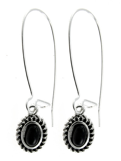 BLACK STONE FRENCH HOOK DANGLE EARRINGS