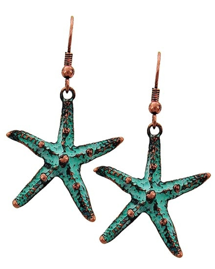 Patina and Copper Starfish Earrings