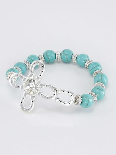 Turquoise and Crystals Horseshoes Cross Bracelet