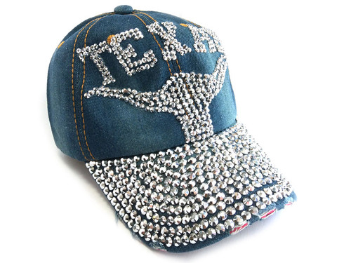 Denim Crystal Texas Longhorn Cap