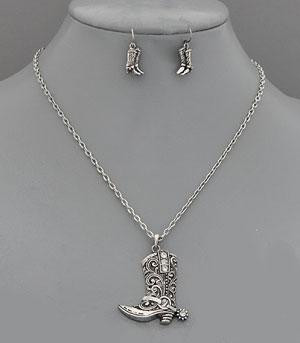 Silver antique boot with cz /earrings