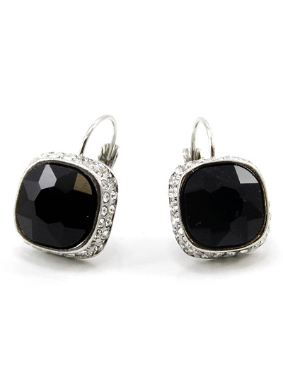 Black & Clear Crystals Leverback Earrings