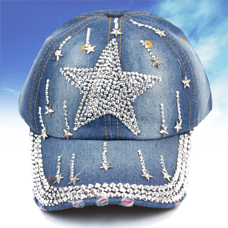 Denim Crystal Shooting Stars Ball Cap