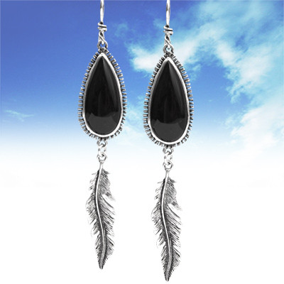 Silver and Black Feather Earrings 