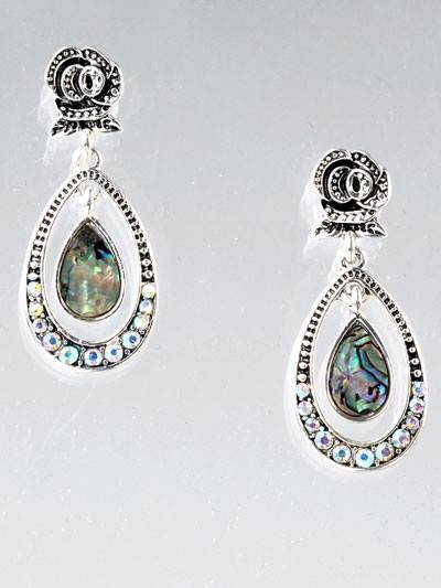 Silver Abalone Earrings with a Rose