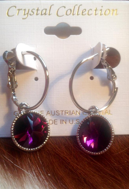 Hoop Earrings with Purple Crystal