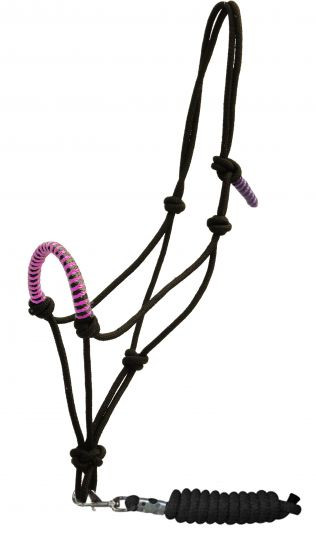 Black & Pink Cowboy knot rope halter with 7' lead