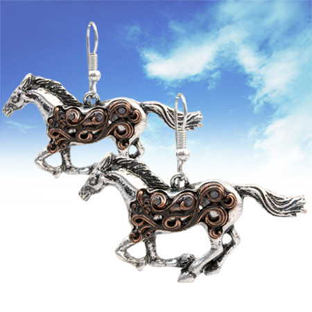 Silver  & Copper Filigree Running Horse earrings - 1.25"** 