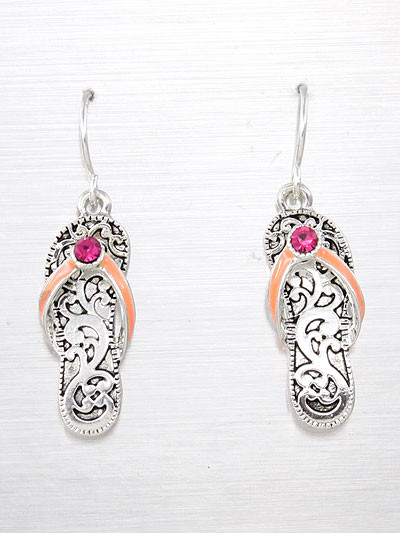 Flip Flop Earrings with Pink Crystal
