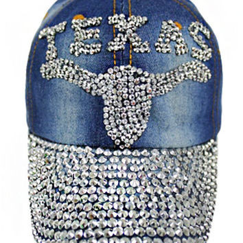 Faded Denim loaded w/Crystals "Texas " w/Longhorn