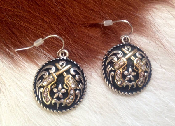 Cross Pistols Accented with Rhinestones Earrings.