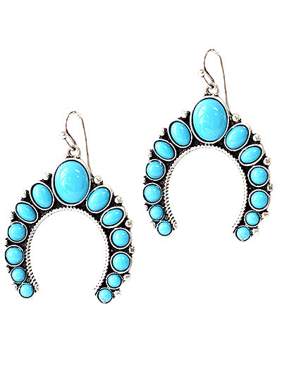 Silver Squash Blossom Earrings Turquoise Stones