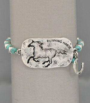 Silver and Turquoise Beaded Stretch Running Horse Bracelet