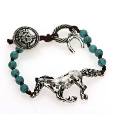 Antique Silver Horse w/ Turquoise Beaded Bracelet