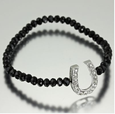 Crystal Horseshoe Black Beaded Stretch Bracelet