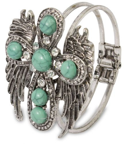 Winged Cross Bracelet w/ Cystal Rhinestones and Turquoise Stones