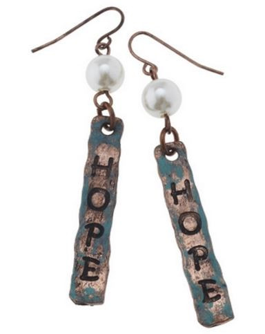 Patina & Copper "Hope" Dangle Earrings