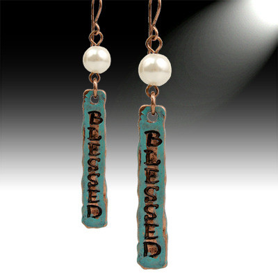 Patina & Copper "Blessed" Dangle Earrings
