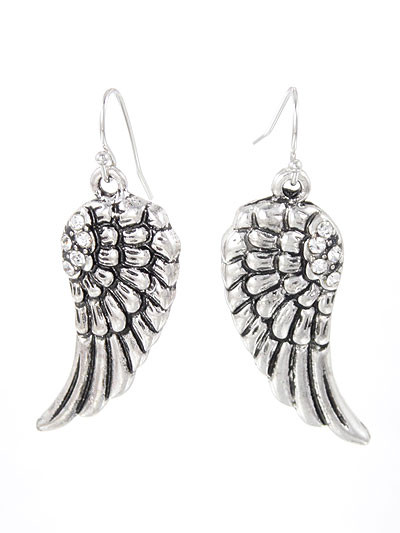 Silver Angel Wings w/ Clear Crystals Earrings