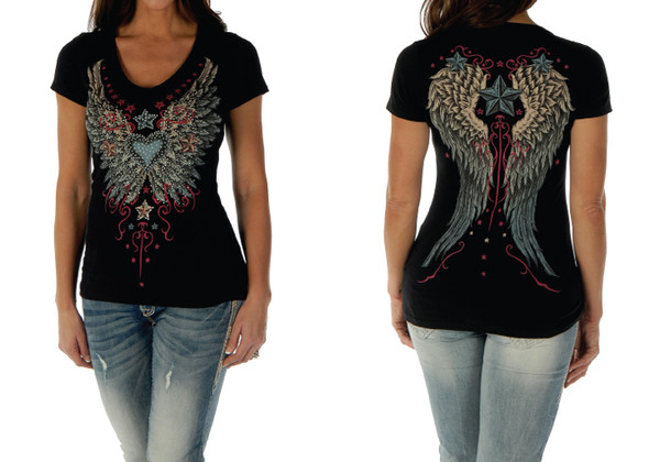 Women's Wings and Stars Black Top Color- Black