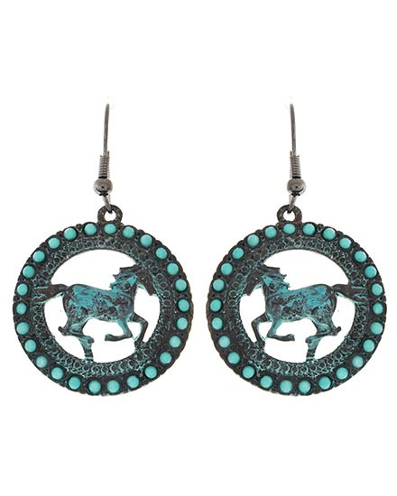 Turquoise Patina Horse Earrings