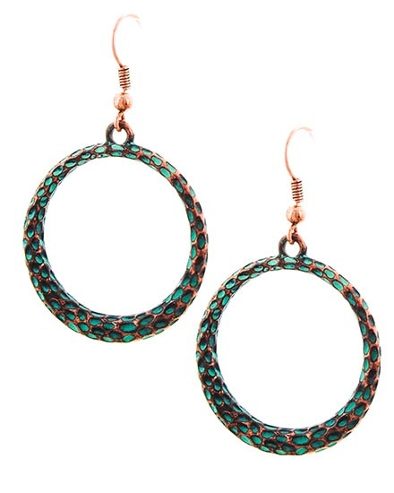 Hammered Patina and Copper Hoop Earrings