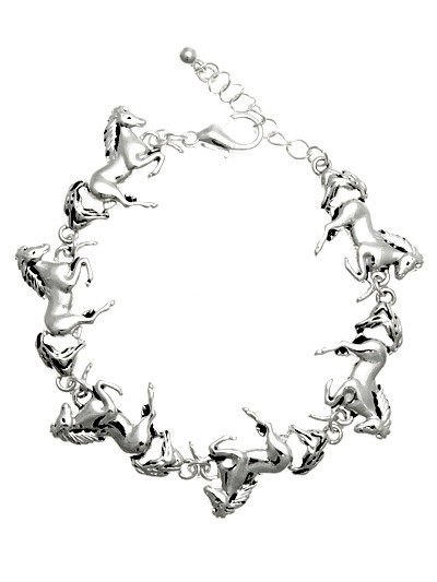 HORSES, SILVER TONE METAL LINK HOOK BRACELET