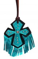 Showman ® Turquoise Metallic Fringe tie on Cross