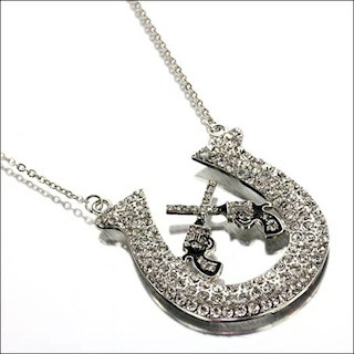 Horseshoe and Double Pistols Pendant Necklace