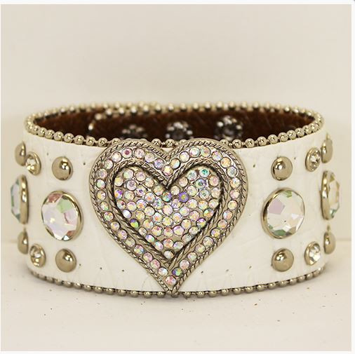 White Leather Heart Bracelet with a Silver & Crystal Heart