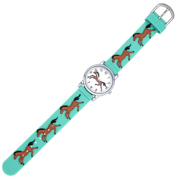 3D Turquoise Kid's Watch with Running Bay Horses. 