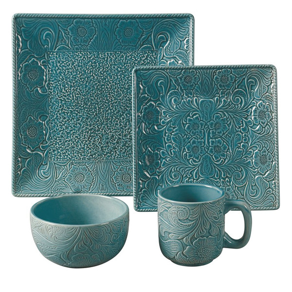  Turquoise 16 piece Tooled Dinner Set