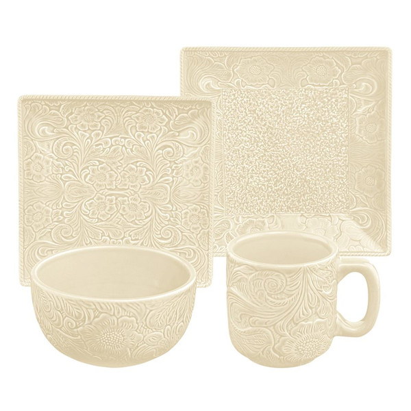 Cream 16 piece Tooled Dinner Set