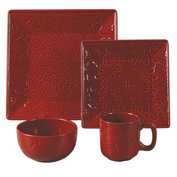 Red 16 piece Tooled Dinner Set