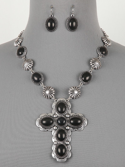 Silver & Black Cross Necklace