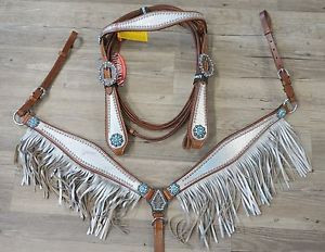 Silver Metallic Gator Fringe Headstall & Breast Collar Set  13123