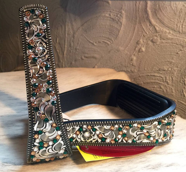 Black Aluminum w/Emerald, Topaz and Clear Crystal Stirrups