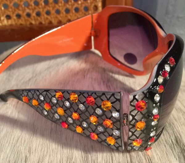 Black and Orange Sunglasses with Crystals