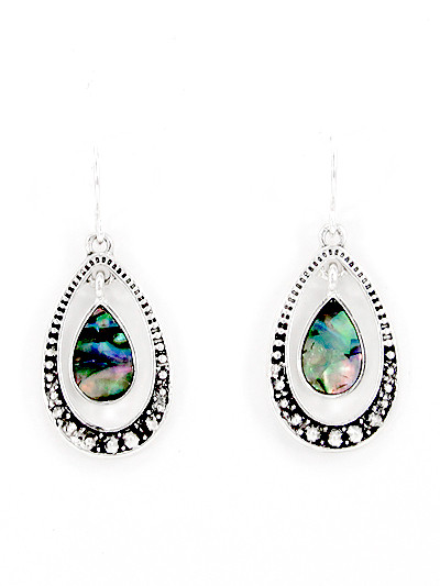 Silver & Abalone Dangle earrings - 1.25"